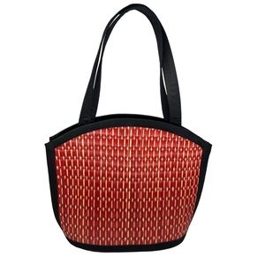 Baskets of Cambodia Natural Woven Bamboo Shoulder Handbag Purse Red Tan Black